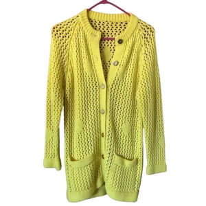Vintage Authentic 60s 70s yellow cardigan Crochet Sweater Grandmacore Twee
